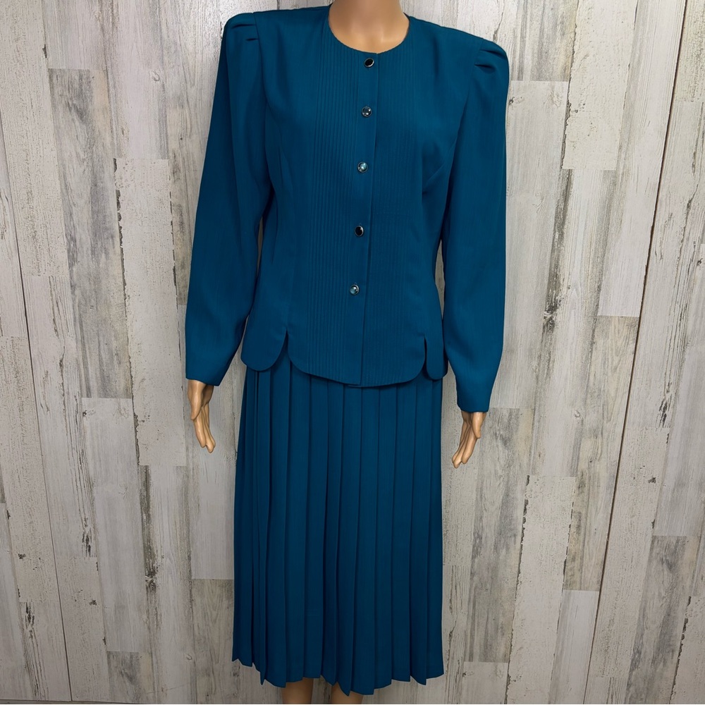 Leslie Fay Vintage 80’s-90’s Teal Pleated Skirt Set
